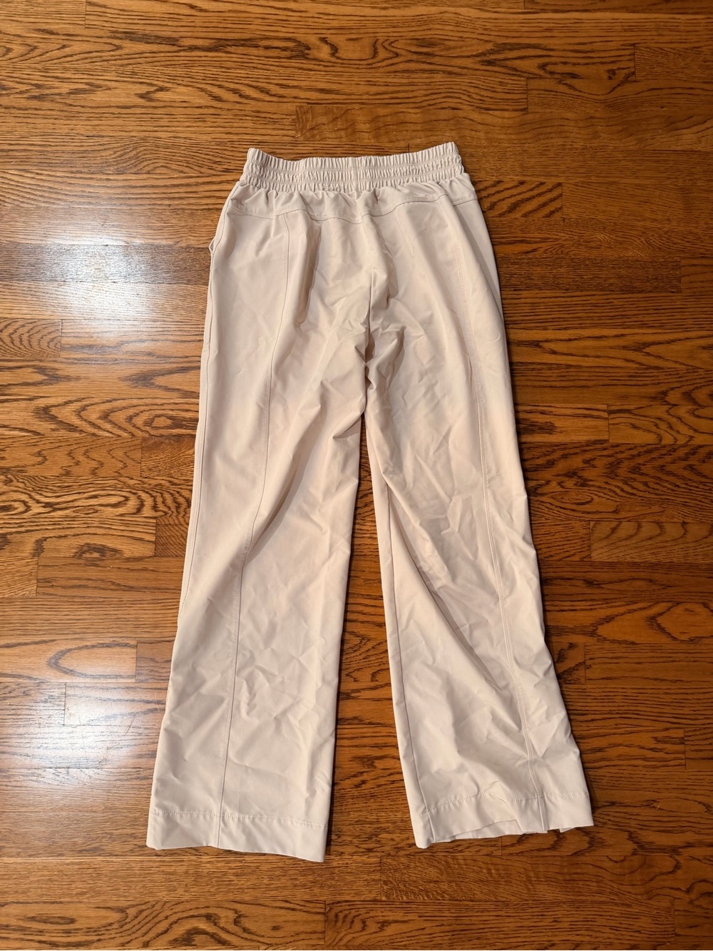 Beige Elastic-Waist Wide-Leg Pants